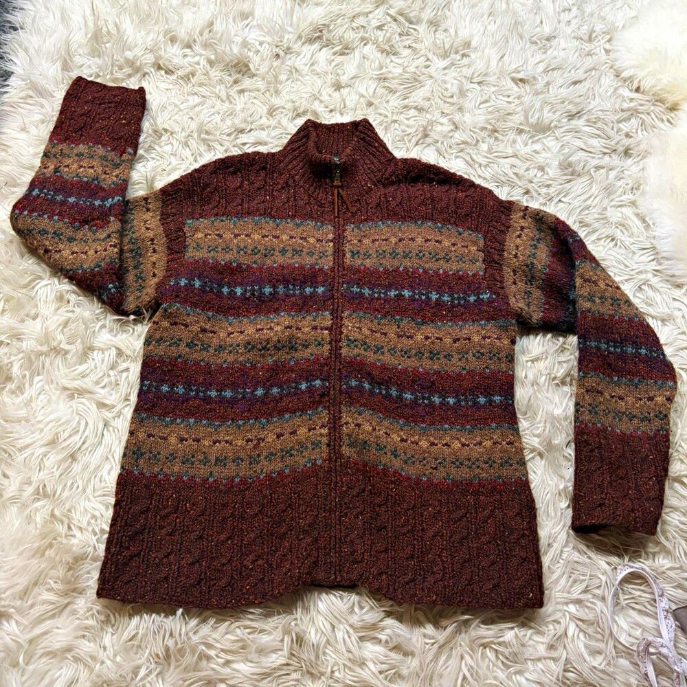 VTG Lauren Ralph Lauren Hand Knit Wool Mohair Zip Sweater Fair Isle Large